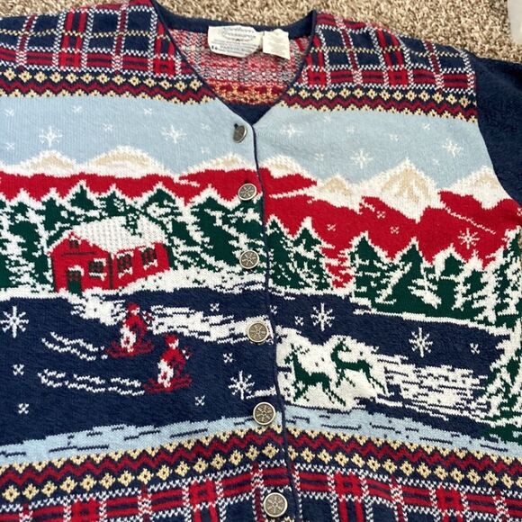 Vintage Northern Treasure Parkhurst Cardigan Mountain Holiday Winter Sweater M - Picture 10 of 12